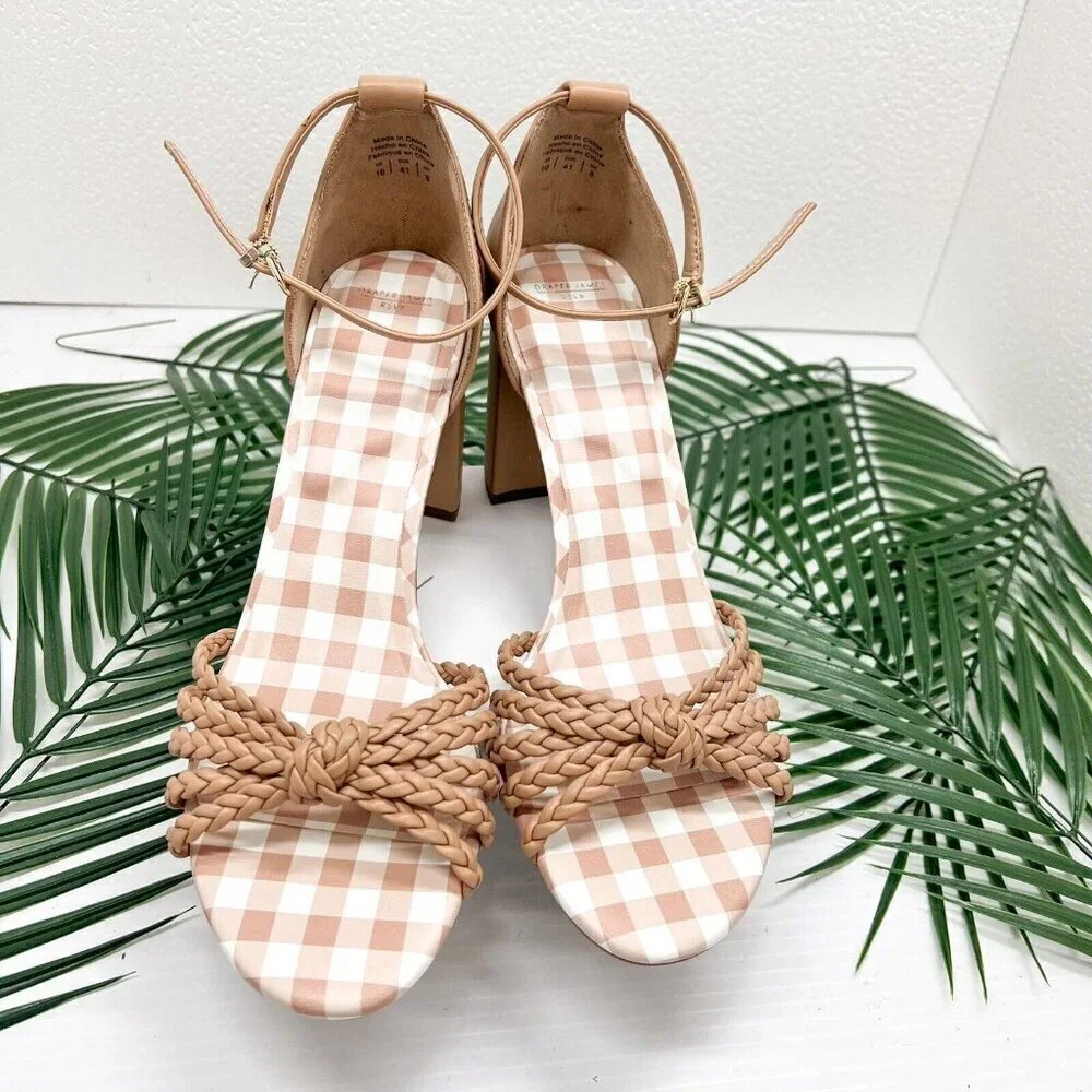Draper James Elisa Tan Braided Open Toe Ankle Strap Dress Sandals Size 10 NWB